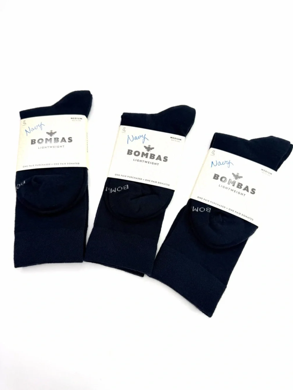 Bombas Navy Blue Lightweight Women’s Calf Dress Crew Socks Set of 3 Pairs NWT